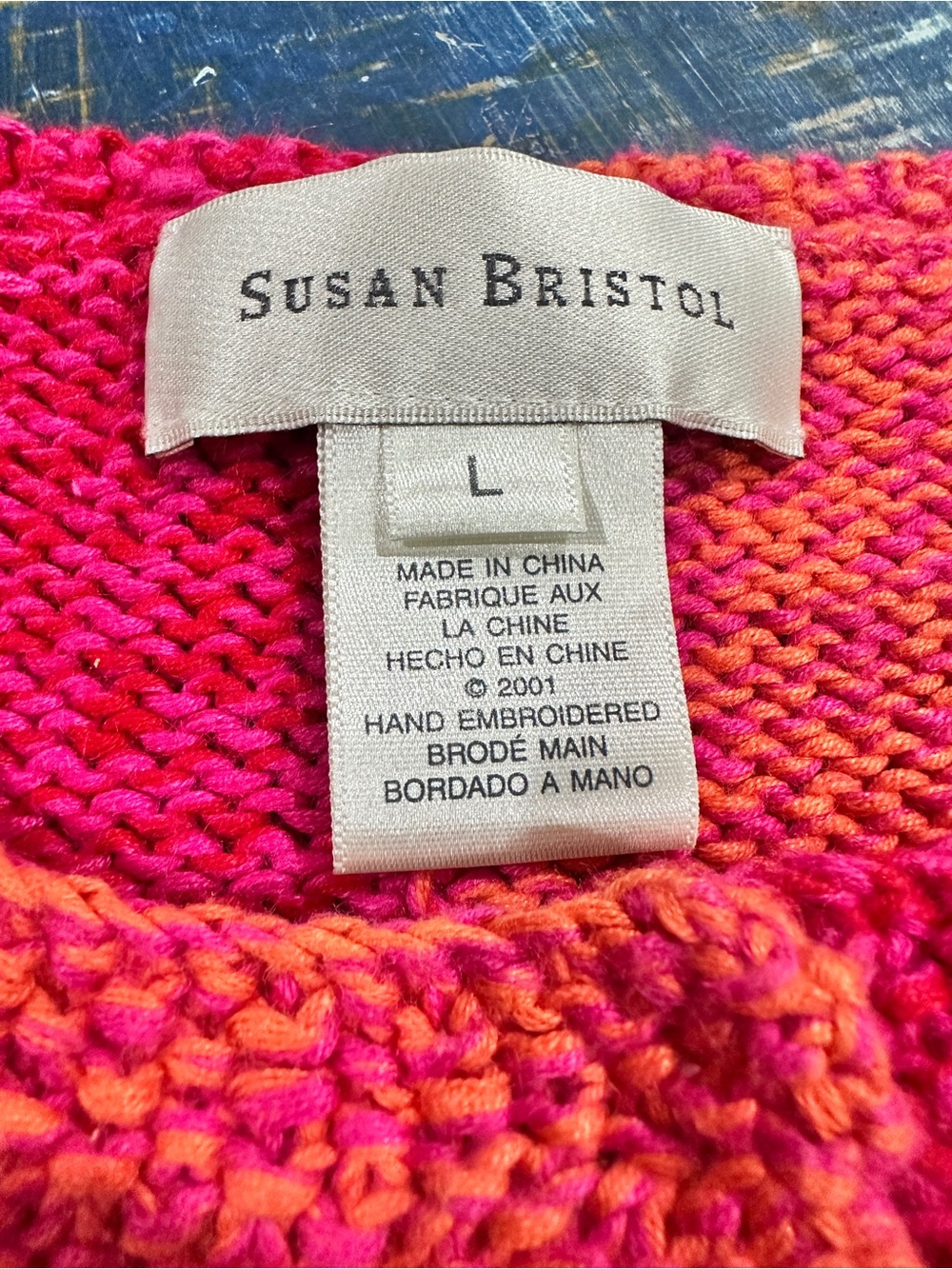 Susan Bristol Hot Pink & Orange Hand-Embroidered Knit Cardigan - Picture 2 of 8
